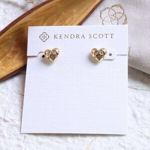 Kendra Scott Holland White CZ Heart Stud Earrings Gold